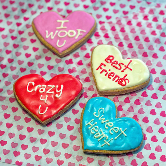 Conversation Heart Decorated Cookies Dog Treats 4 Pack