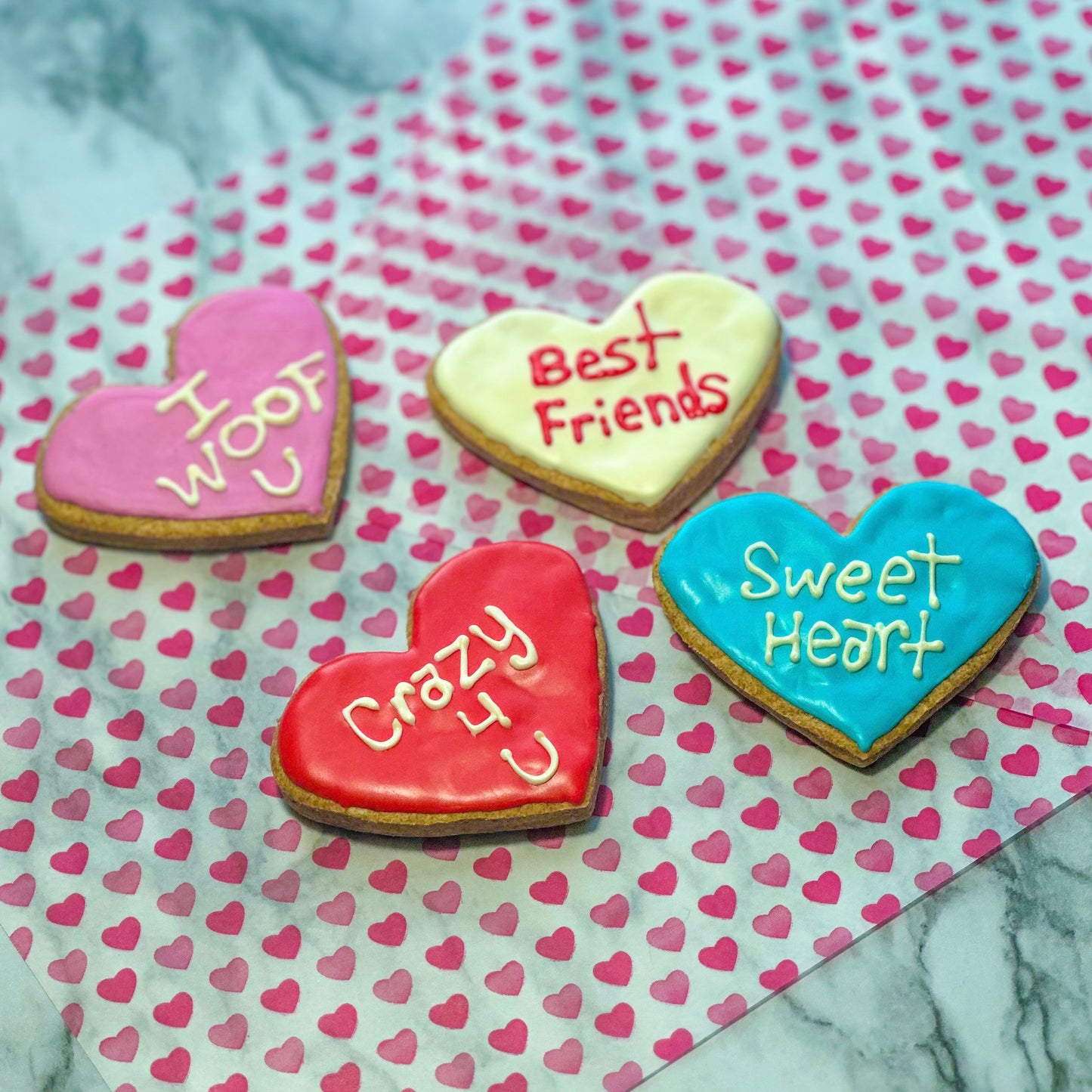 Conversation Heart Decorated Cookies Dog Treats 4 Pack