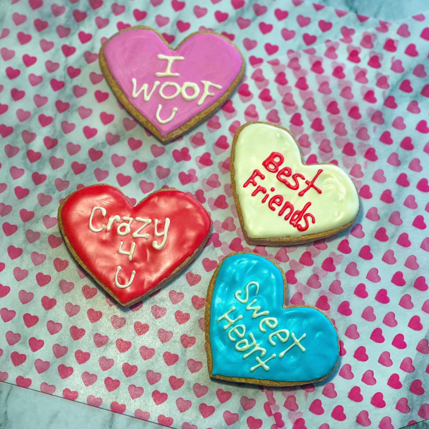 Conversation Heart Decorated Cookies Dog Treats 4 Pack