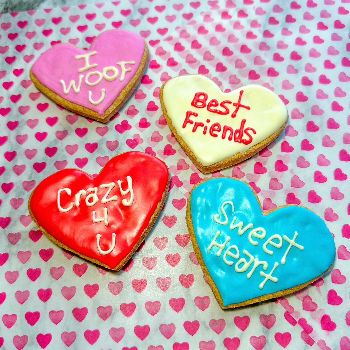 Conversation Heart Decorated Cookies Dog Treats 4 Pack