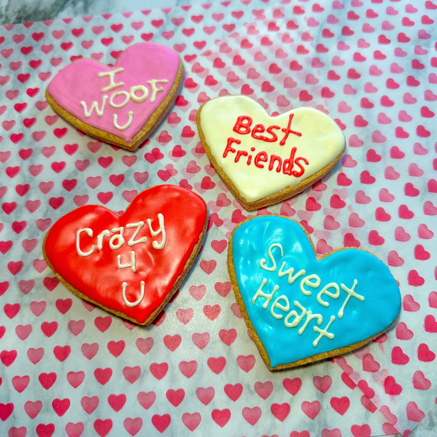 Conversation Heart Decorated Cookies Dog Treats 4 Pack